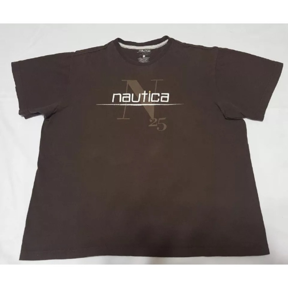 Nautica Retro Big Logo Spell Out Brown T Shirt M